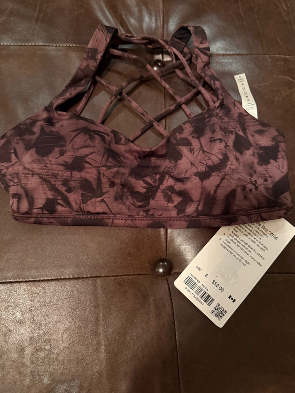 lululemon athletica Deep Plum Floral Strappy Sports Bra Size 6